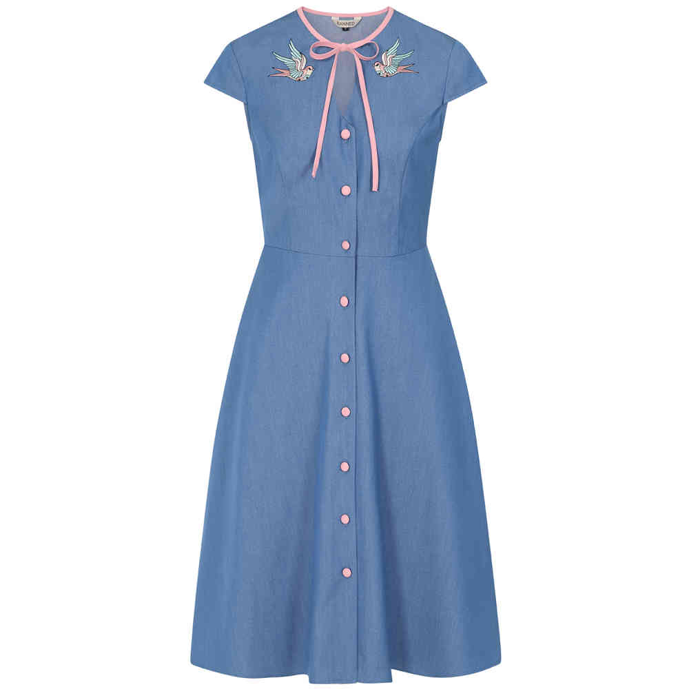 Banned Alternative MARILOU SWALLOWS CONTRAST COLLAR BLOUSE